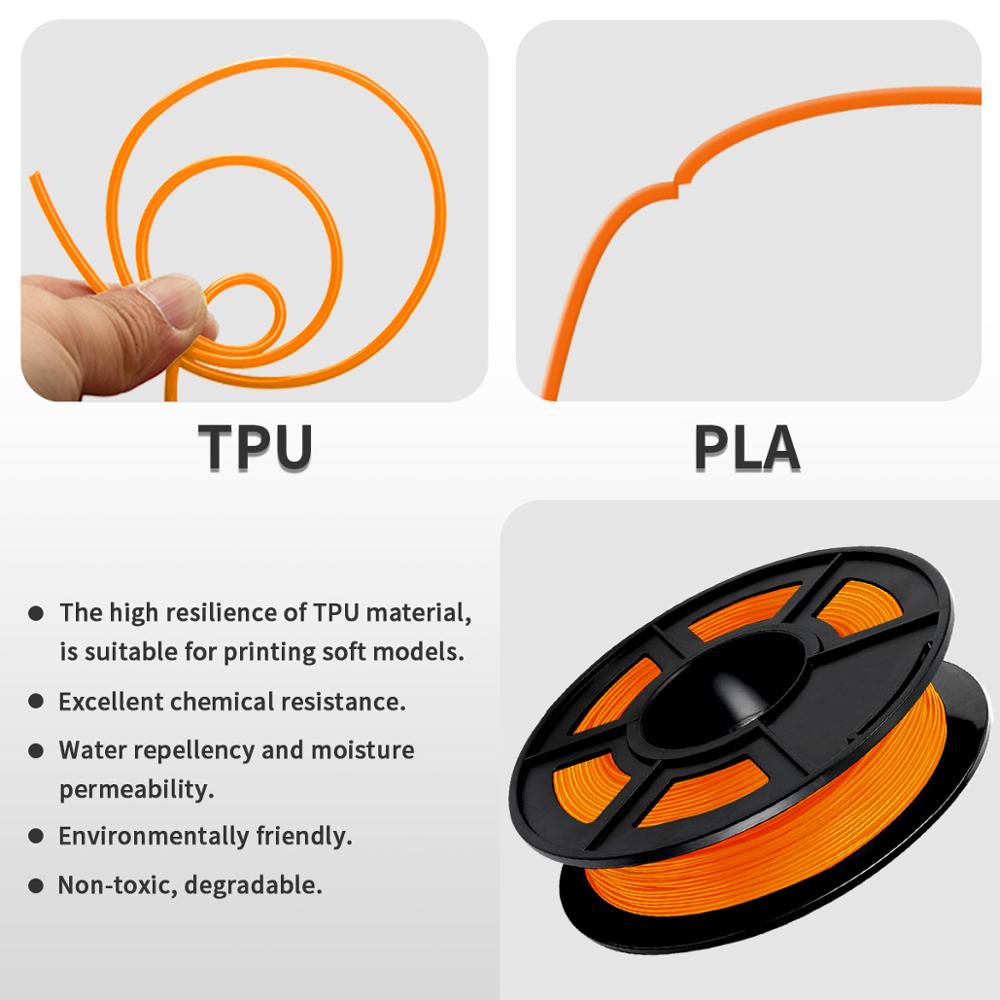 Filament souple Flexible Orange de la tolérance 0.5mm du Filament 1.75 kg 0.02mm de la protection 3D pour le matériel d'impression de coque de téléphone de chaussures d'imprimante 3D