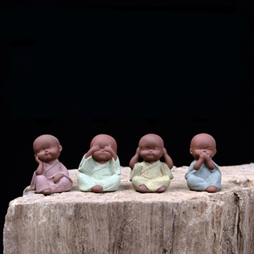 Håndlavet lilla ler buddha te kæledyr lille munk saftig plante dekoration te kæledyr ornament dekorativt til kungfu te bakke