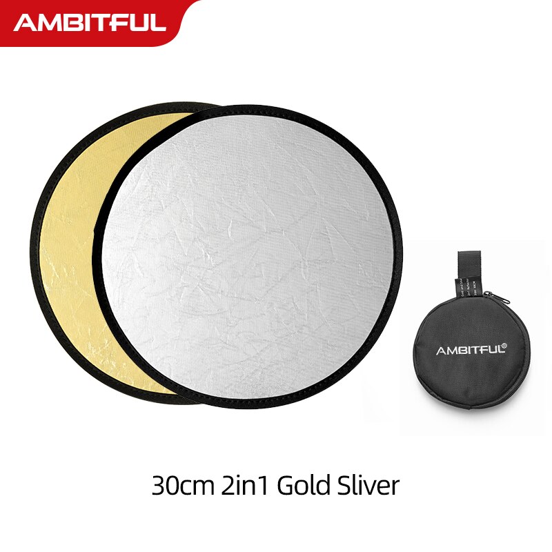 AMBITFUL 2in1 Gold Silver White 30cm Round Outdoor and Indoor Shooting Beautify Reflector: 30cm Gold Silver