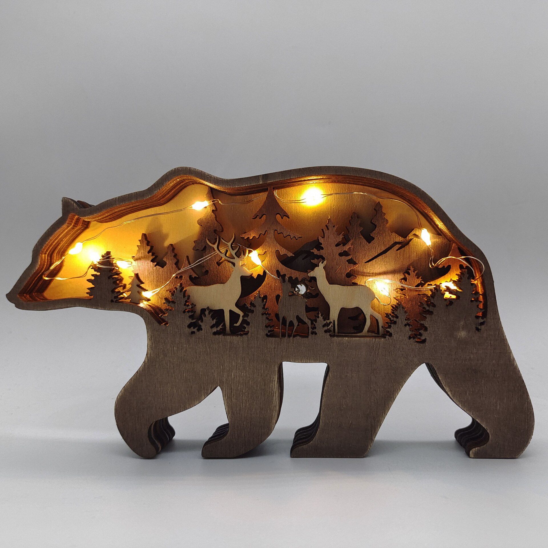 Estatua de lobo Animal de madera, tótem de lobo , artesanía decorativa para oficina y hogar, de Navidad, adornos de oso marrón de alce del bosque del norte