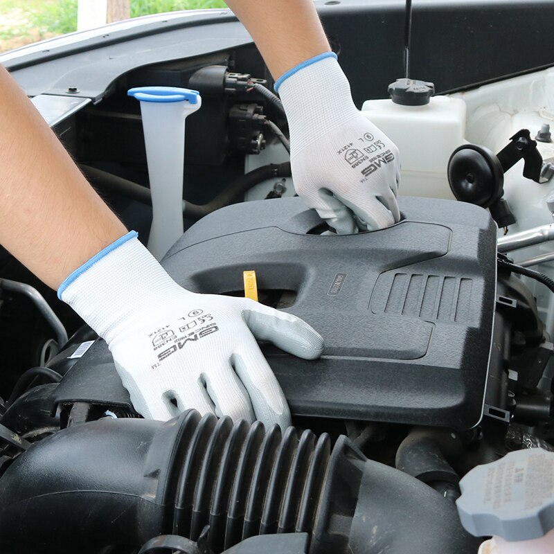 GMG CE Certificated EN388 White Polyester Grey Smooth Nitrile Work Safety Gloves Work Gloves Mechanics
