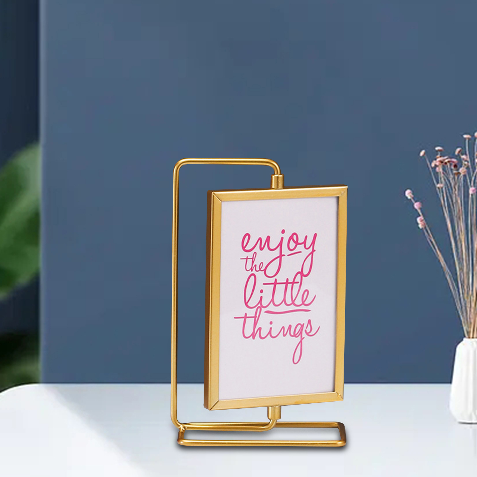 Soporte de exhibición de tarjetas con adorno frontal de cristal, marco de fotos giratorio para oficina, familia, boda, amor, granja, hogar