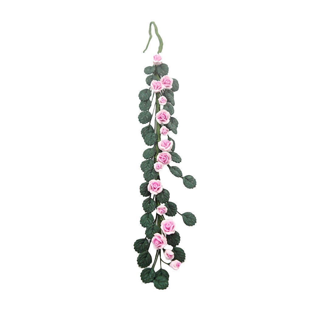 Artificial 1/12 Doll-house Flower Vine Miniature Exquisite Green Plant Decor: Pink