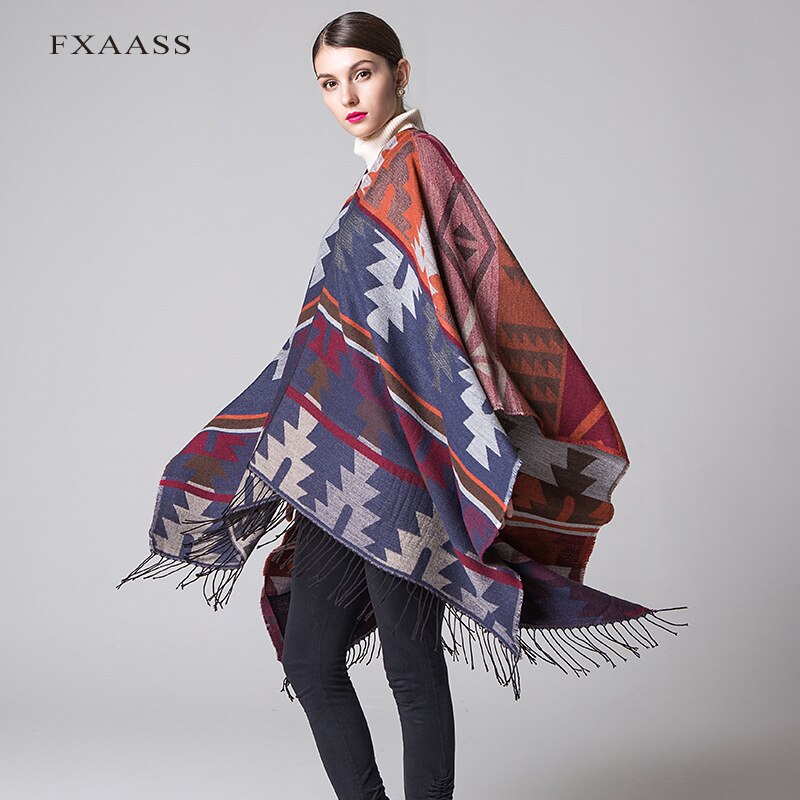 Fxaass høst/vinter sjal indisk poncho kvinner skjerf kappe luksus dusk kashmir skjerf varm pashmina