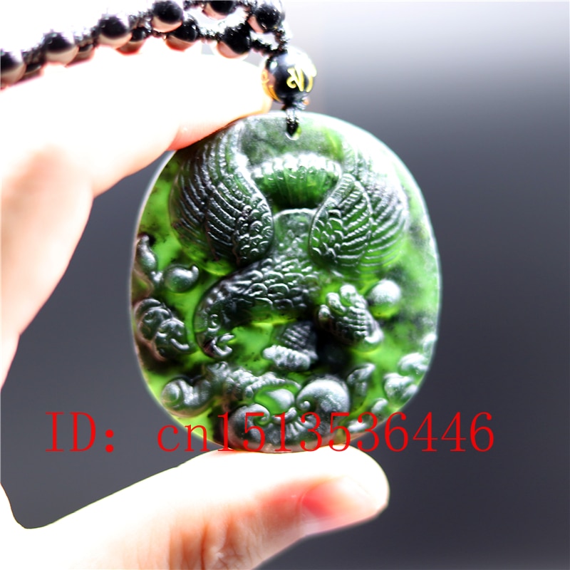 Chinese Black Green jade eagle Jade Pendant Natural Obsidian Necklace Charm Jewellery Amulet luck Men Women