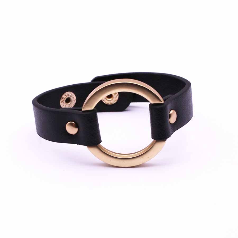 D&d pu læder armbånd til kvinder bred cirkel spænde charme justerbar wrap armbånd kvinder smykker: 2