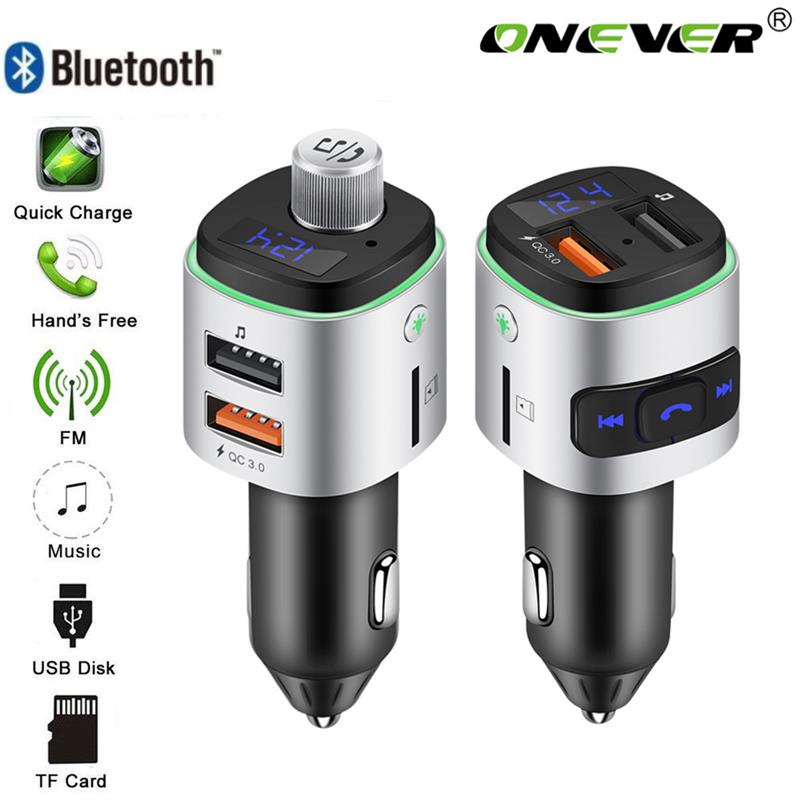 FM Transmitter Aux Modulator Bluetooth Handsfree Car Kit Car Audio MP3 Player with Quick Charge Dual USB Port