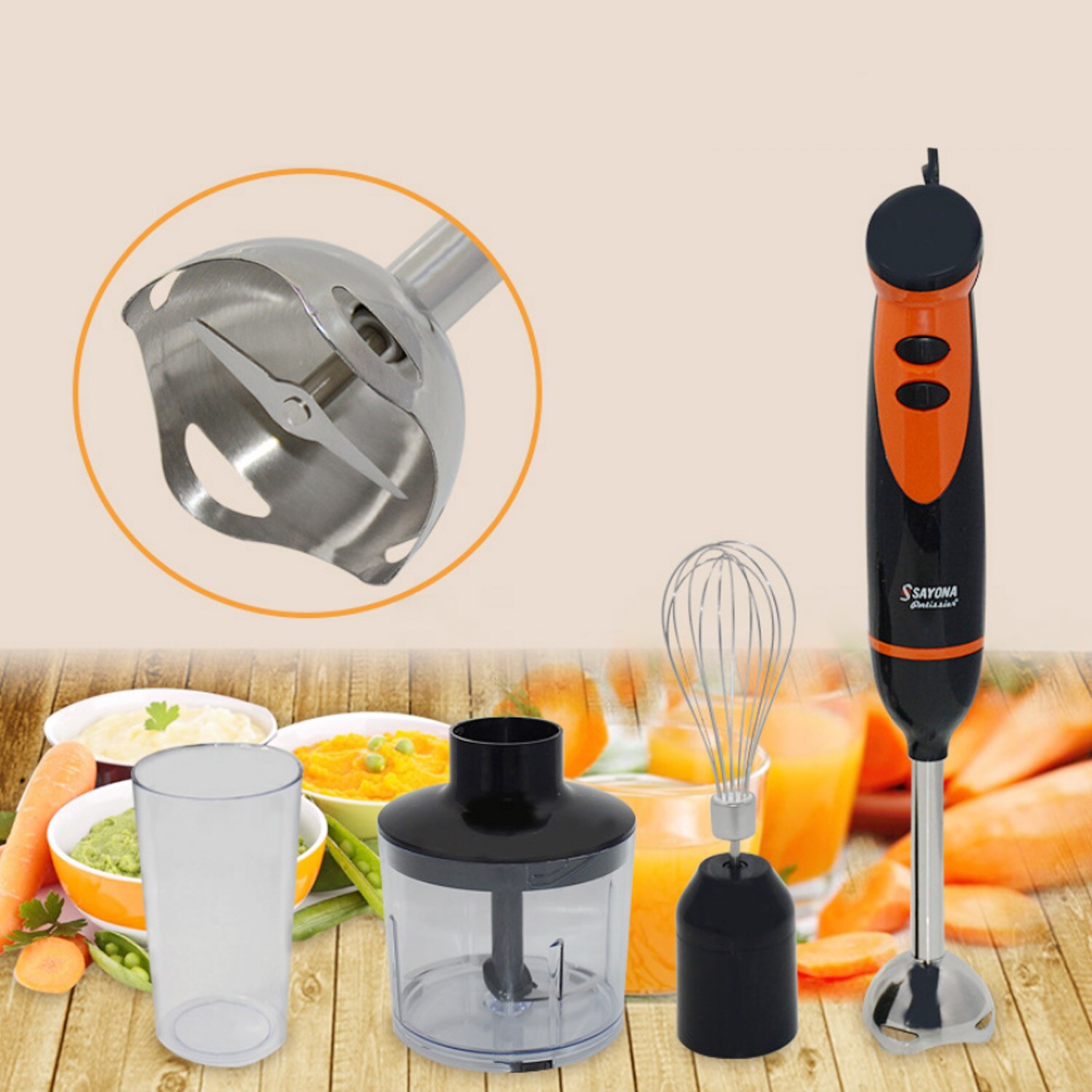 4 in 1 Adjustable Speed Multi-functional Electric Hand Blender for Home Kitchen Smoothies Milk Shakes Soups EU Plug
