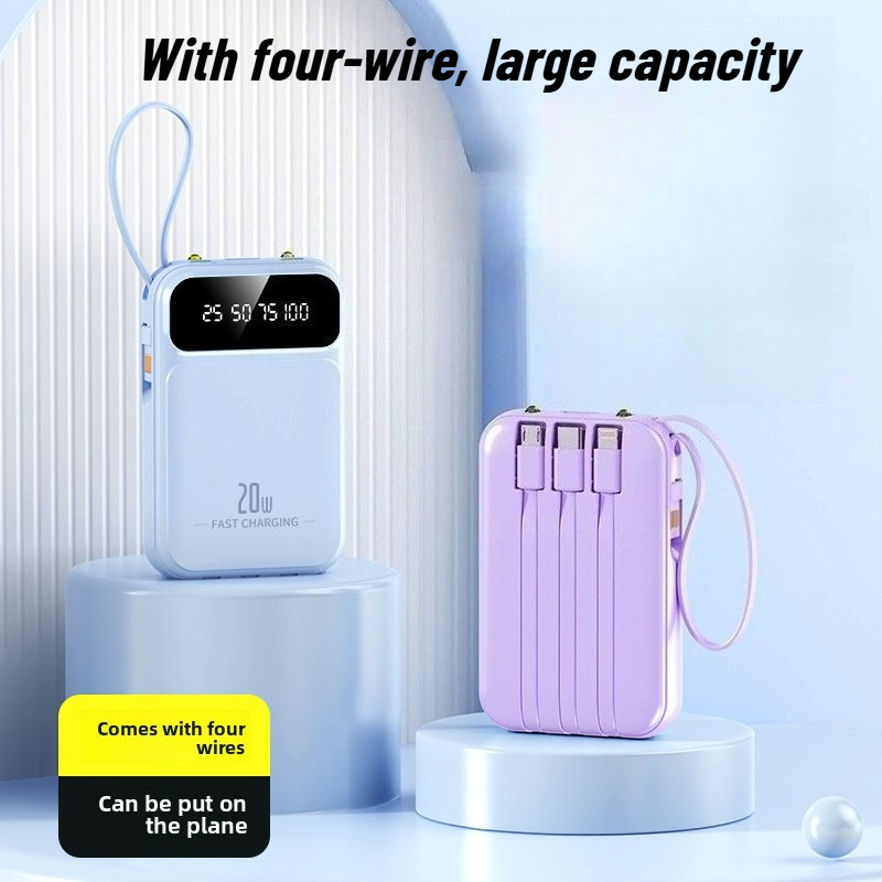 4-In-1 Power Bank 20000mah Built-In Cable 20W Fast Charging Powerbank Waterproof Portable Mobile Phone External Battery Charger