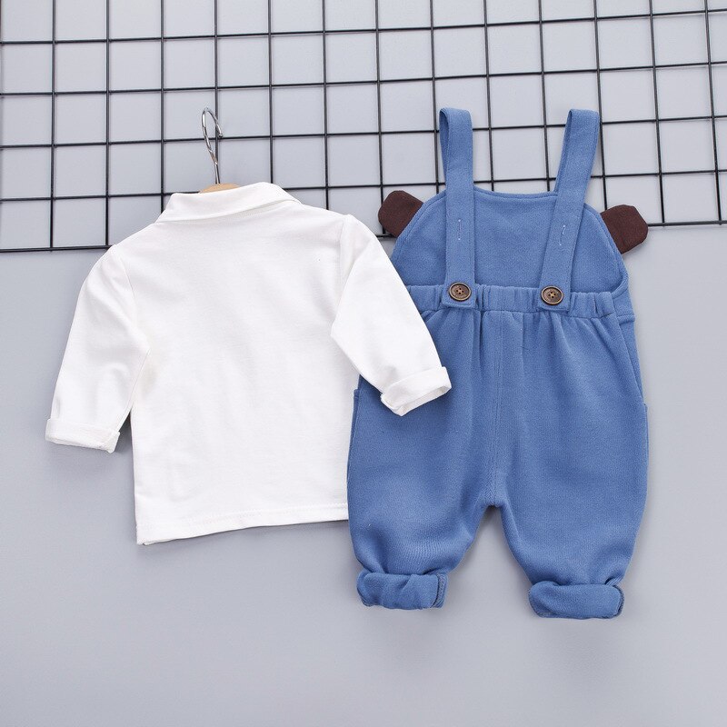 Baby Children's Bib Pants Embroidered Bear And Panda Cotton Cute Long Sleeve Suit Child Spring Autumn Kids Clothes