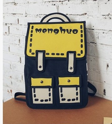 2020 nova moda unissex mochila 2d desenho de volta packs mulheres dos desenhos animados saco de quadrinhos 3d mochila faculdade sacos de viagem para meninas: yellow2