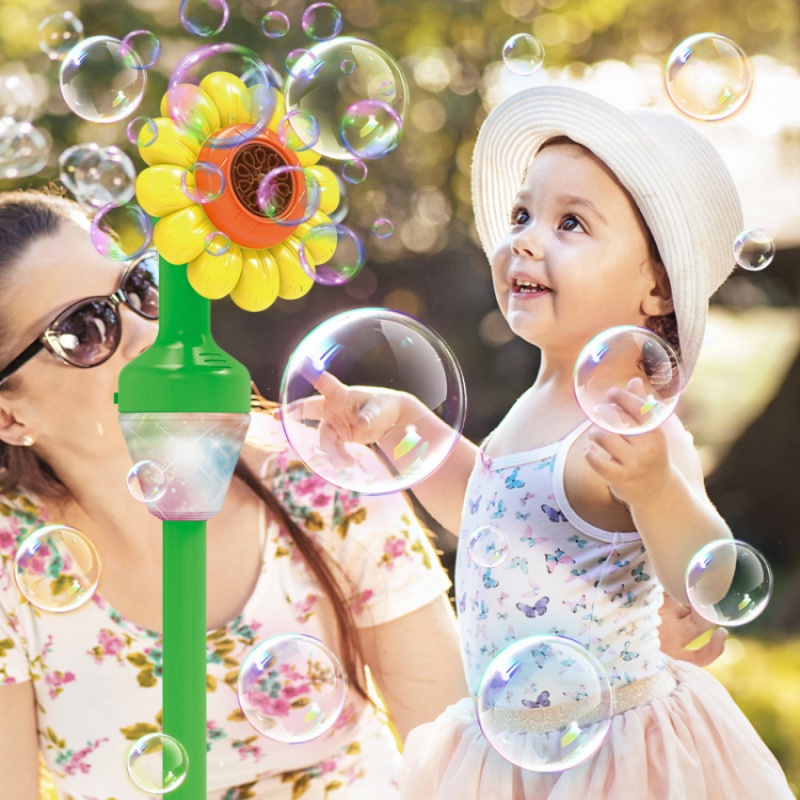 Portable Kids Sunflower Bubble Machine Fully Automatic Standing Bubble Maker Summer Back Garden Outdoor Party Wedding Toy