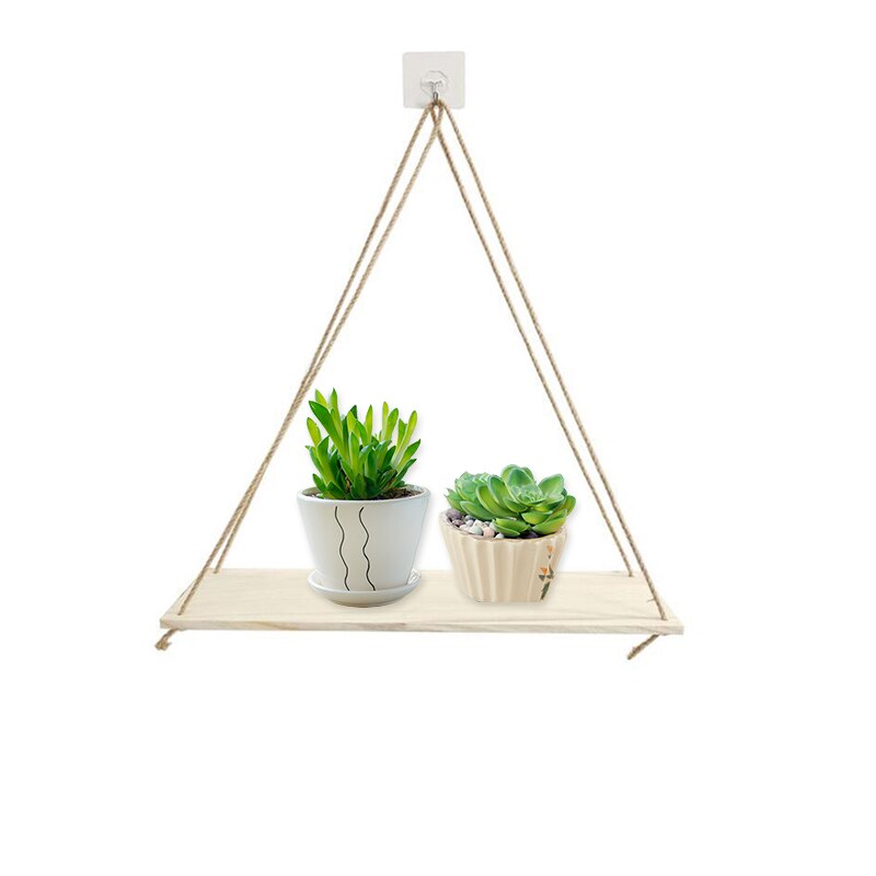 Premium Home decoration rack wooden shelving floating shelf Plant Flower Pot Wood Swing Hanging Rope Wall Mounted crafts Shelves