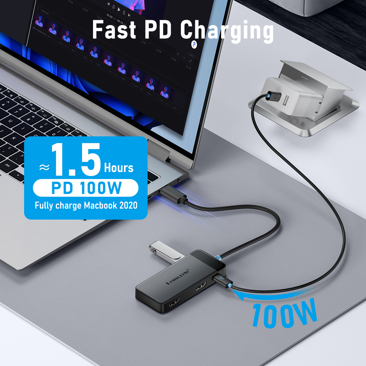 Lemorele TC122 USB C HUB Dual HDMI 4K Docking Station USB 3.0 PD 100W Type C Port dla Macbook iPad M2 M1 Steam Deck