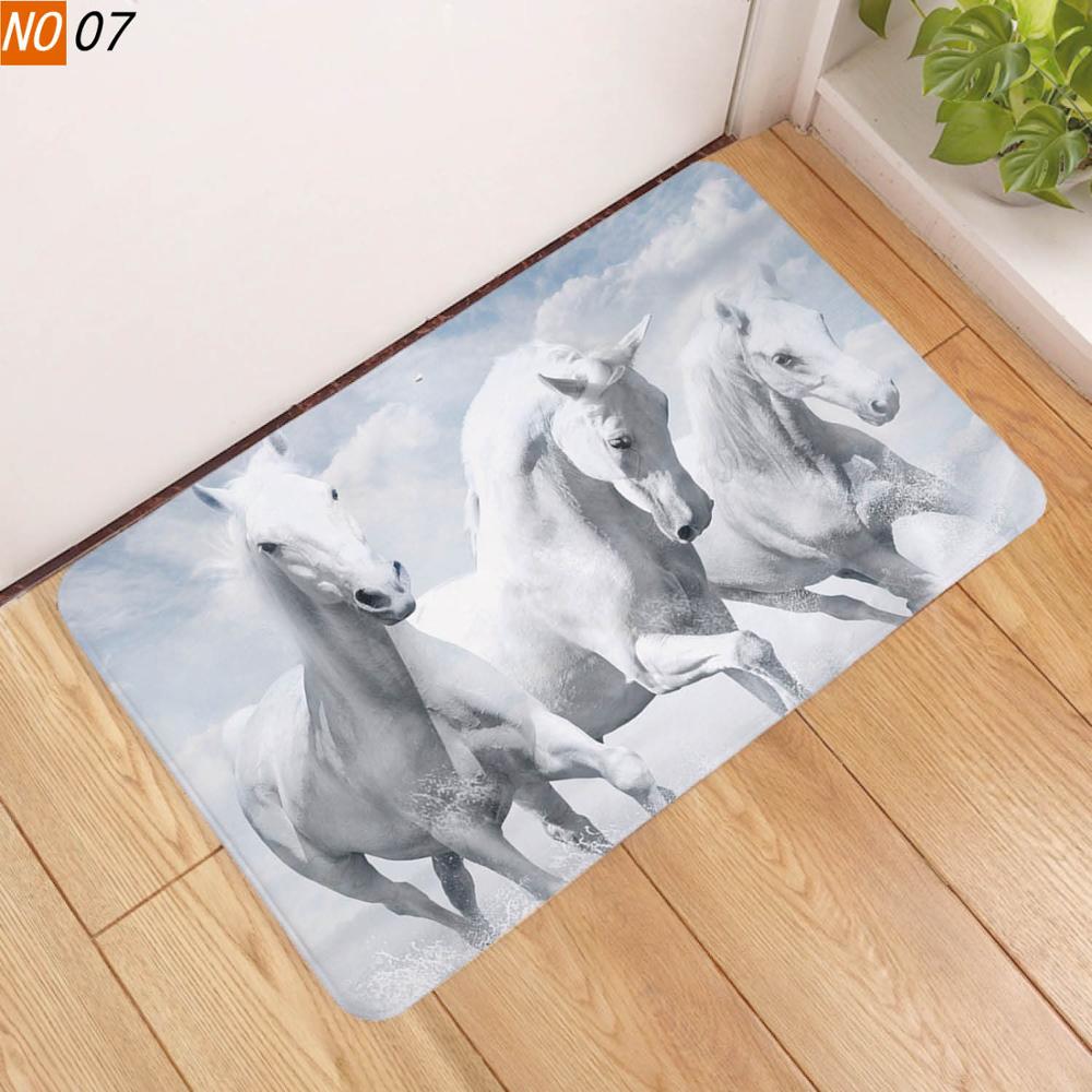 Sholisa anti-dérapant salle de bain tapis tapis sol tapis de bain 3D imprimé cheval Absorption d'eau salon toilette porte: Jaune / 50x80CM