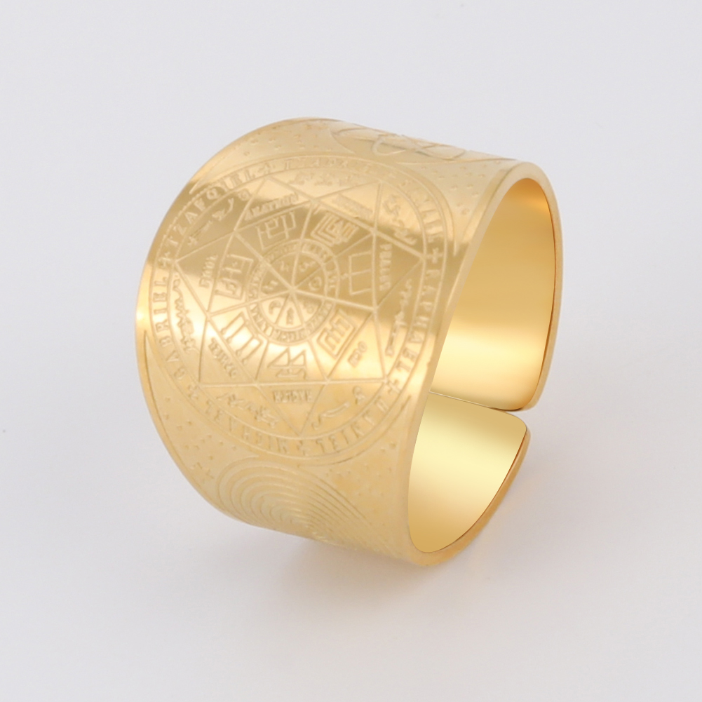 Dawapara Sigillo dei Sette Arcangeli Segreto dell'Universo Anello in Acciaio Inossidabile Salomone Kabbalah Amuleto di Protezione Talismano: 10 / Oro
