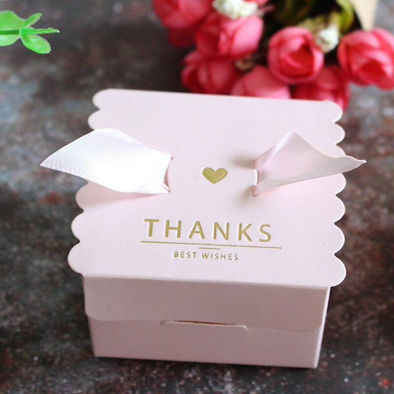 10pcs Lint Bronzing box Candy Bag wedding geschenkdoos dank u box cookie bag merci favor Tassen: Pink