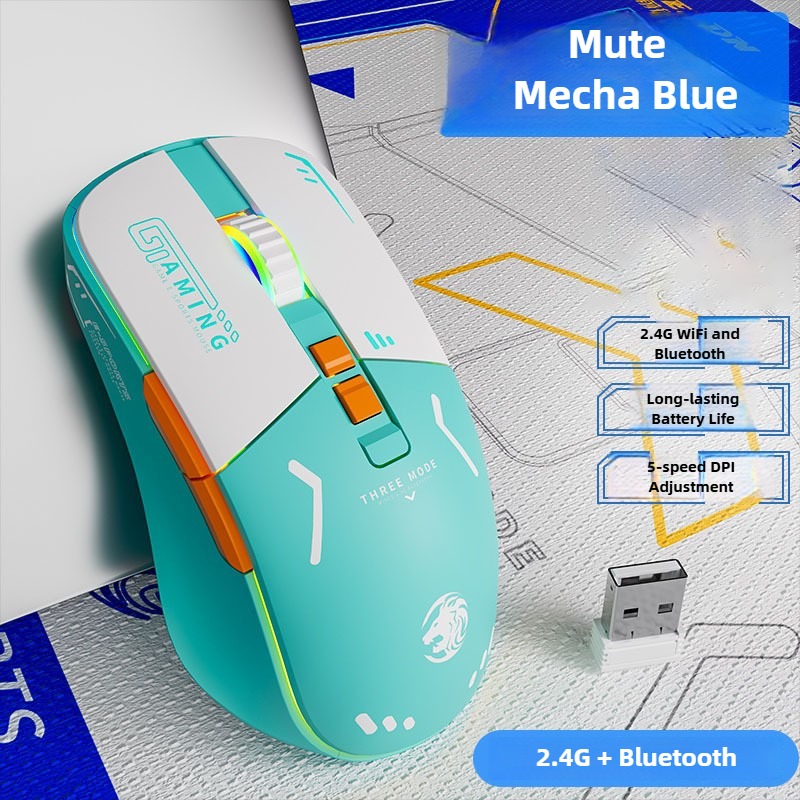 G308 Draadloze gamingmuis Oplaadbaar 2.4G Bluetooth Ergonomische lichtgewicht RGB optische mute-muis met 5-snelheid DPI instelbaar: WHITE