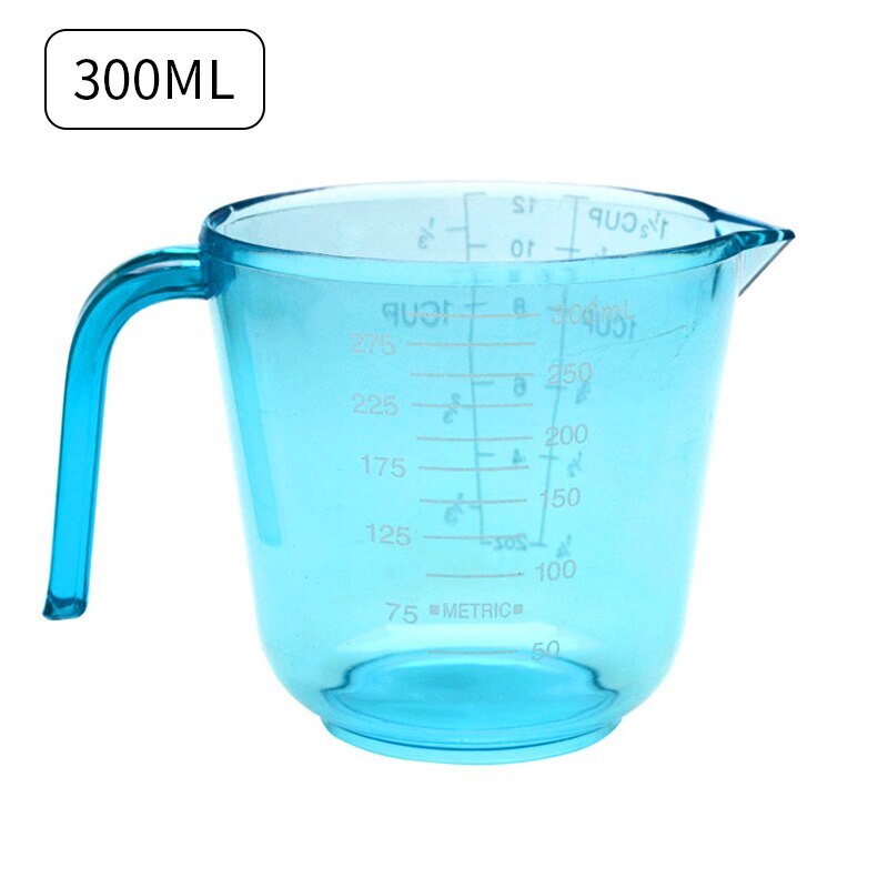 Plastic Measuring Cup Stackable Liquid Measuring Container Clear Scale Show Transparent Mug Pour Spout Cooking Tools 150/300ml: 300ml blue