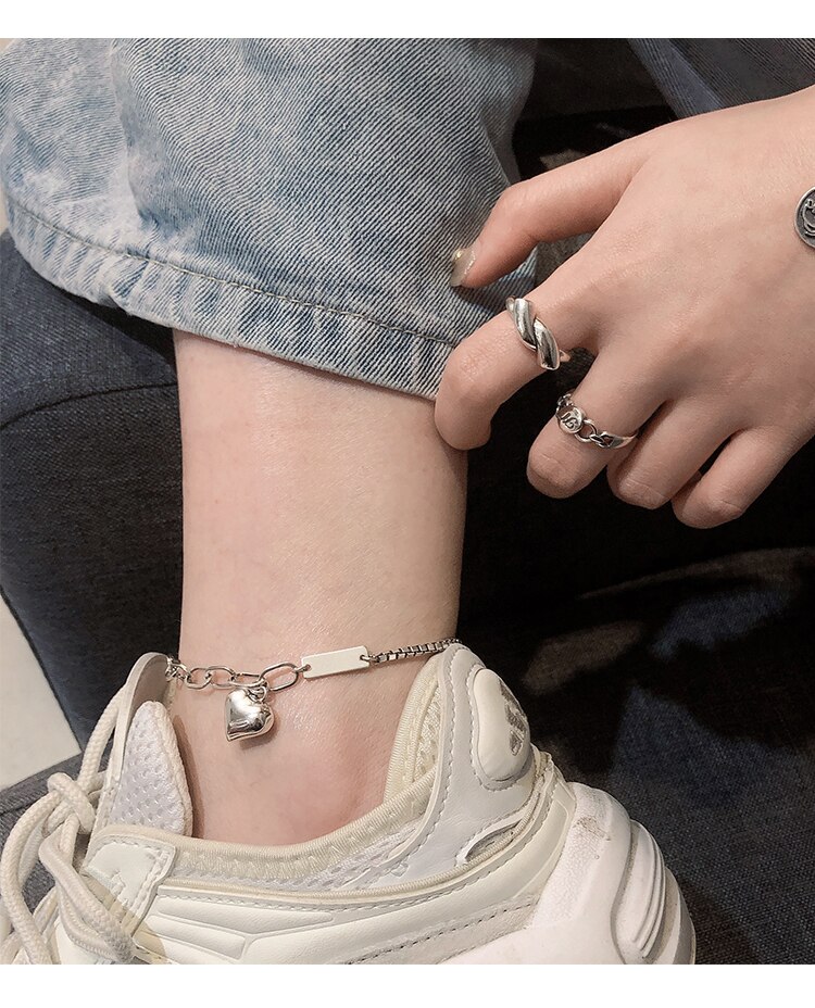 Delicate Handmade 925 Sterling Silver Love Heart Anklet Bracelet for Women Thai Silver Anklet Jewelry