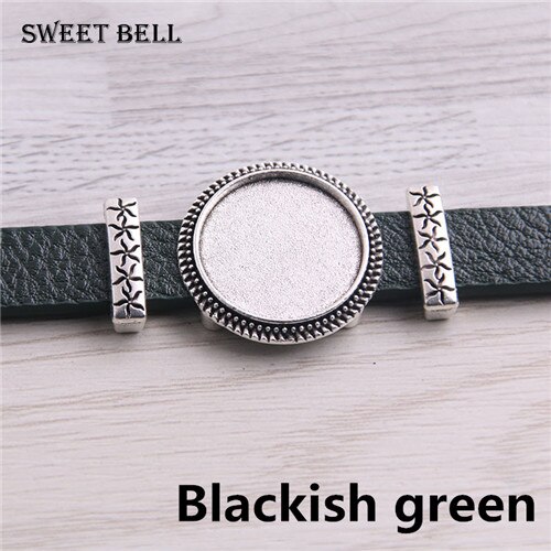 5pc PU Bracelets Bangles Base Setting Cuff Blank Trays Brazel fit 18mm Glass Cameo Dome Cabochon DIY Jewelry Findings D6442: Blackish green