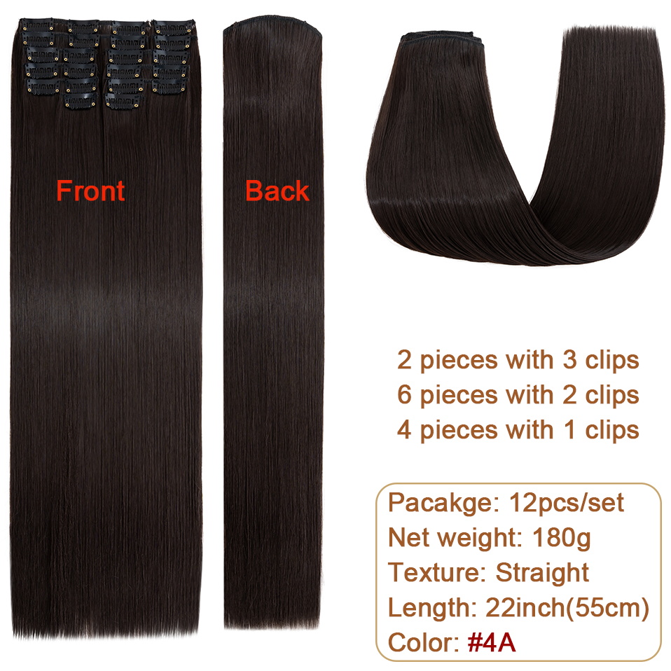BENEHAIR 180g Straight Clip in hair extensions 22" 12PCS Hair Extensions for Women Full Head Heat Resistant Synthetic Hairpiece: 1B/30HL