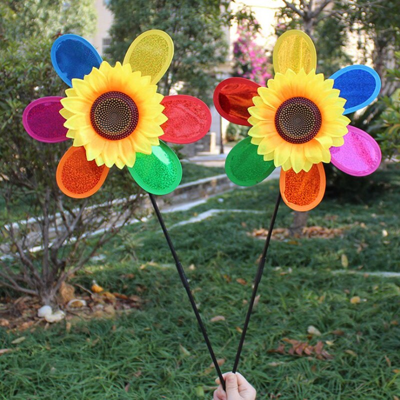 10Pcs Kleurrijke Regenboog Zon Bloem Spinner Wind Windmolen Tuin Yard Outdoor Decor Willekeurige Kleur Kids