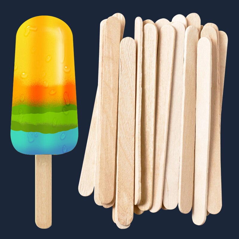 50/100PCS Kids Ice Cream Stick DIY Safe Natural Wooden Popsicle Stick Ice Pop Stick DIY Lollipop Mold Home Coxeer