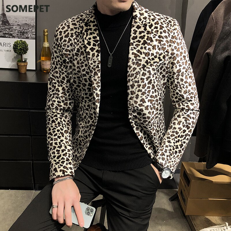 Leopard Print Suit Jacket Men Casual Slim Men amp Clothing Velvet Blazer Nightclub Dance Party Clothing