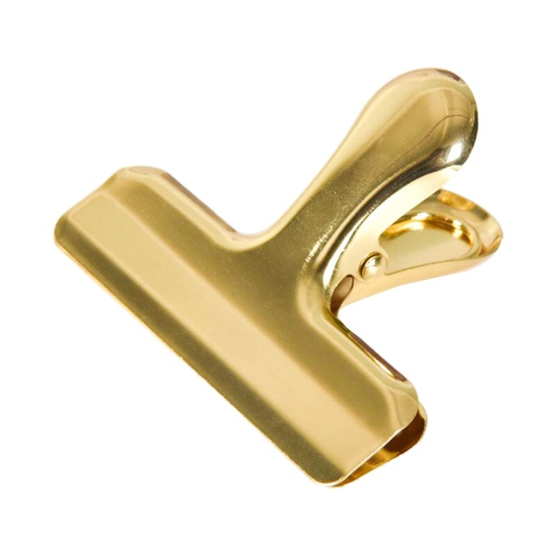 Pince à papier en acier inoxydable, grande pince à papier taureau, charnière colorée, Clips de fichiers, fournitures de bureau pour reçu, Document, sac alimentaire HX6A: Gold