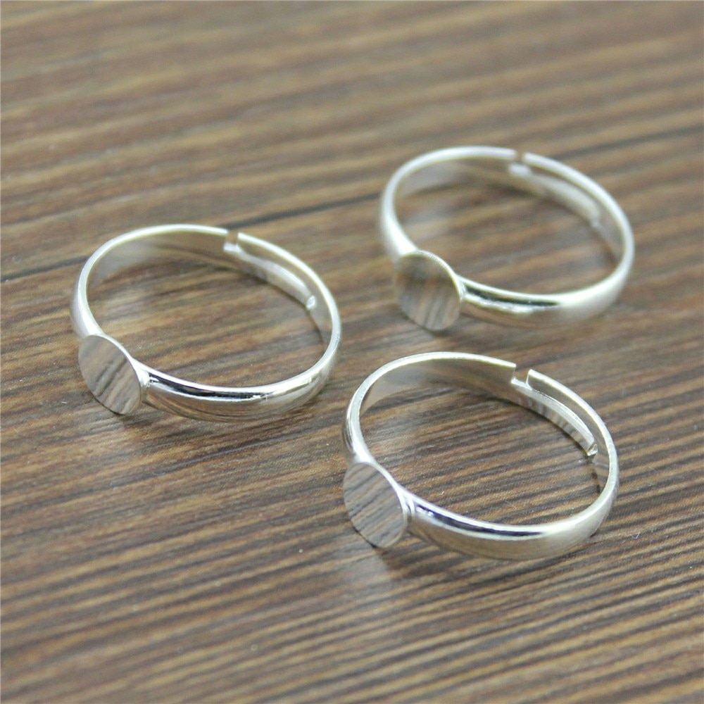 10 stücke Ring Einstellungen Einstellbare Ring Einstellungen Basis Blank Finger Ring Blanks Shiny Silber Farbe Kupfer Material 6mm Flache