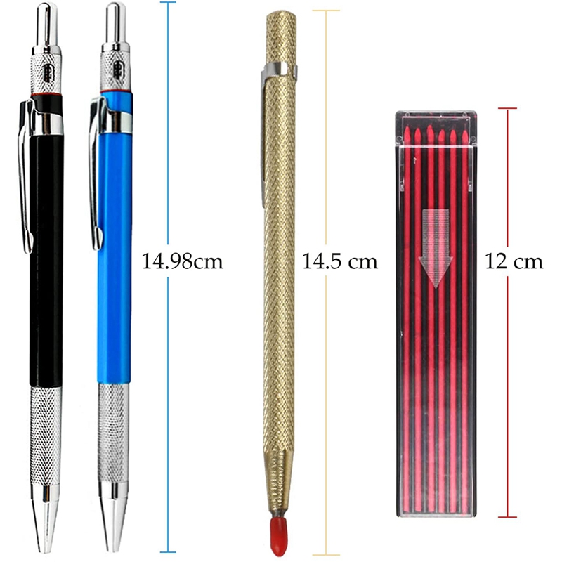 Juego de lápices de carpintero de 9 piezas y 2Mm, núcleo de pluma y herramienta de raspador de carburo, lápiz mecánico, utilizado para dibujar, escribir y bosquejar