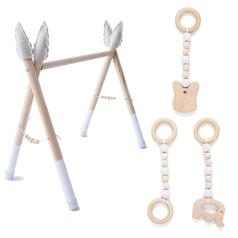 1Set Nordic Style Baby Gym Play Nursery Sensory Ring-pull Toy Wooden Frame Infant Room Toddler Clothes Rack Kids Room Decor: White