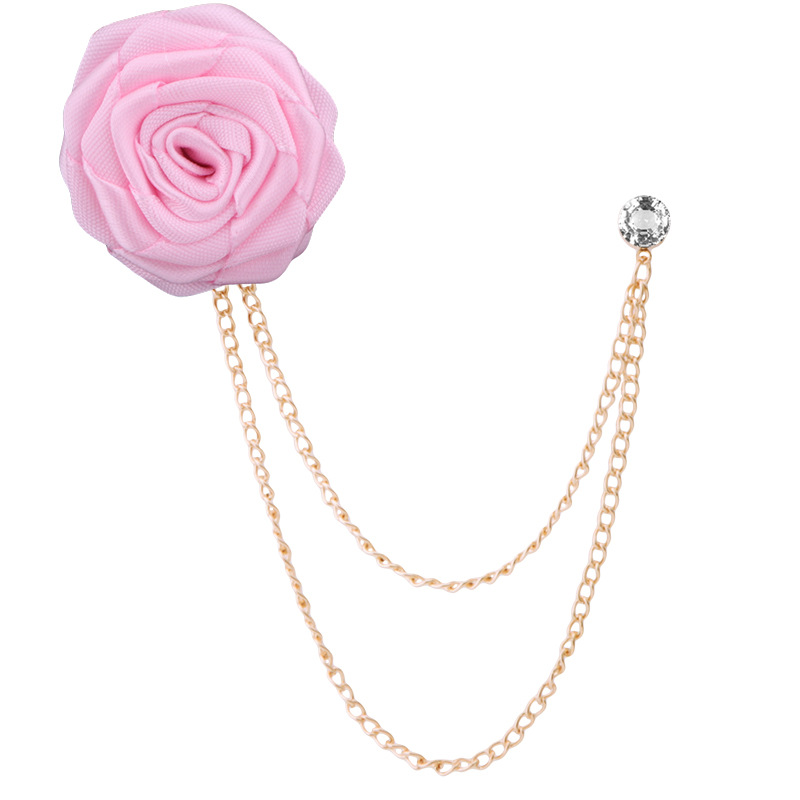 Korean Bridegroom Wedding Brooches Cloth Art Hand-made Rose Flower Brooch Lapel Pin Badge Tassel Chain Men's Suit Accessories: Red