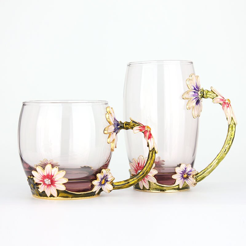 Håndmalt europeisk glass te vann kopp drikkevarer kopp glass hjemmekontor kaffe melk blomst te kopper krus til