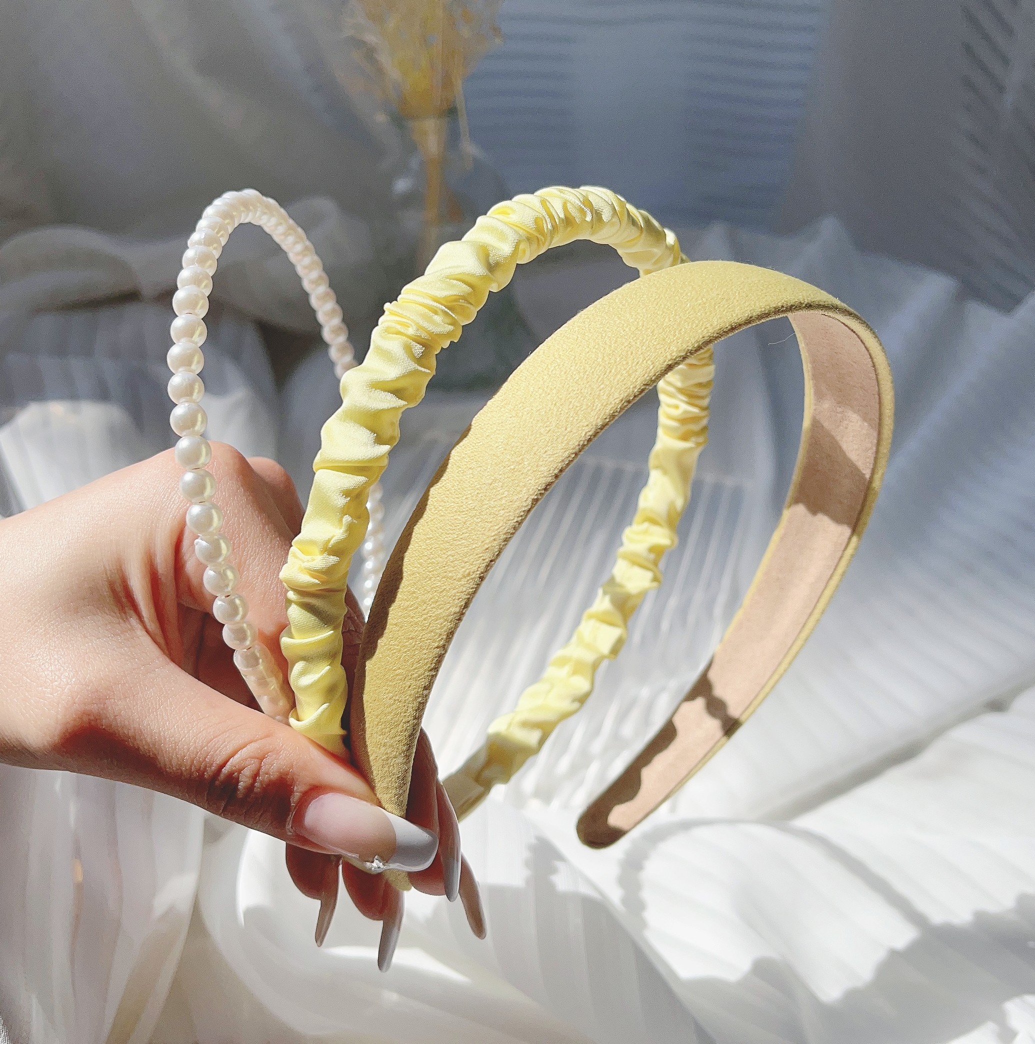 3 unids/set mujer bandas para el cabello de tela tocado diadema de perlas diadema para niñas aro para el cabello accesorios para el cabello femenino: Negro