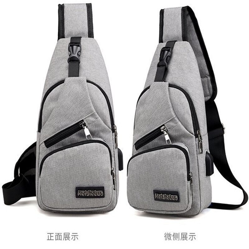 Multi-functional men's leisure one-shoulder bag for travel outside the door USB charging must-have chest bag: Brown