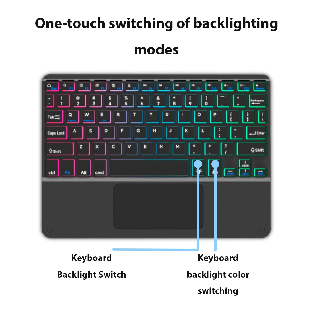 Bluetooth-toetsenbord voor tablet Android IOS Windows Draadloos muistoetsenbord Bluetooth-compatibel toetsenbord met regenboogverlichting voor iPad