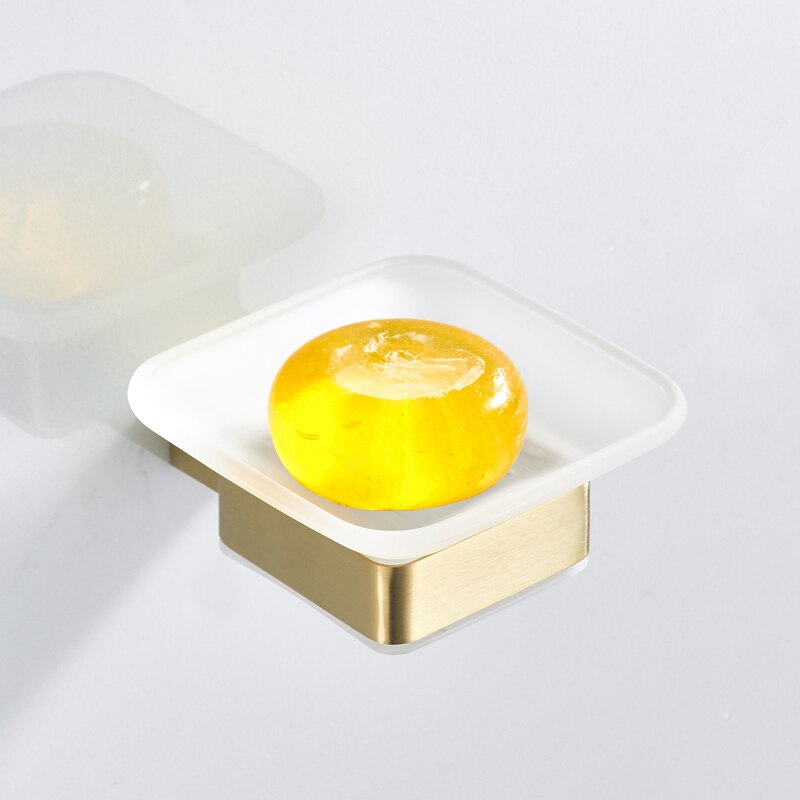 Double porte-serviettes mural en acier inoxydable, accessoires de salle de bains carrés en or brossé, porte-papier hygiénique moderne pour brosse de toilette: soap dish