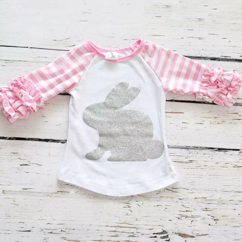 Kids Baby Meisjes Konijn Bunny Ruffle T-shirt Top Dier Kleren Outfit Zomer Mode Zoete Leuke Print Peuter Kind Tops tee