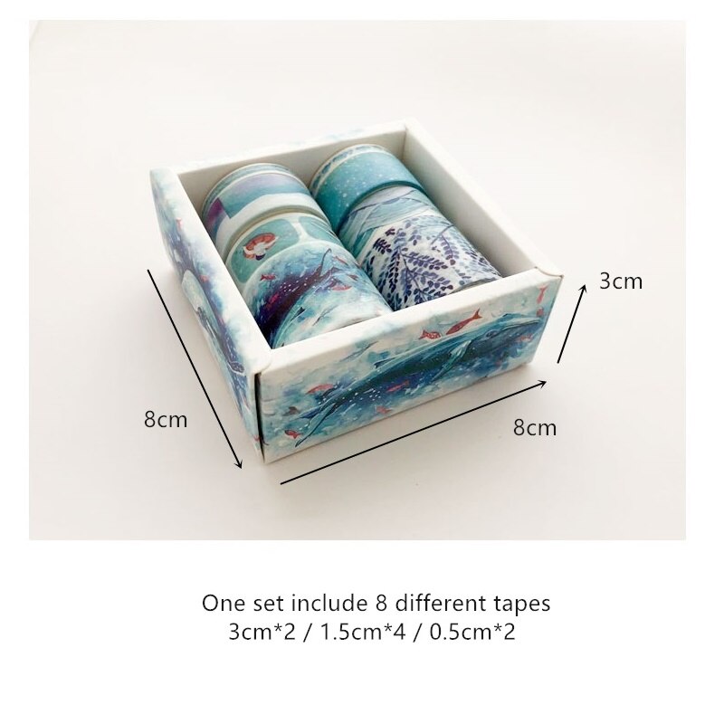 Washi Tape de papel verde, 8 Uds., Cactus azul, fruta, rosa, flamenco, cintas adhesivas, F348