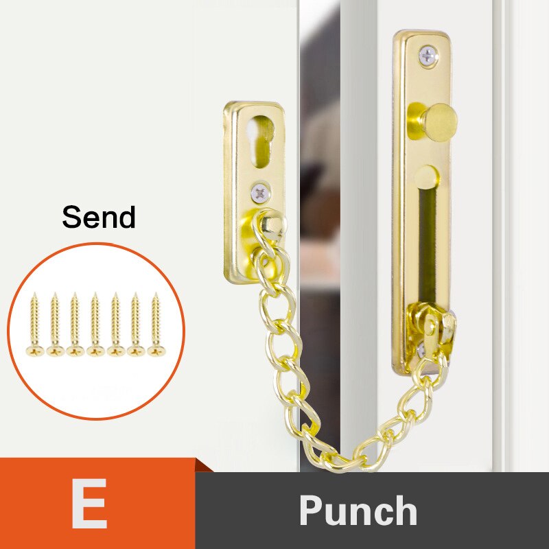 Verrou de porte en acier inoxydable Anti-vol | Chaîne de porte, verrou de porte, Bronze argent or noir, verrouillage de porte, matériel de verrouillage sans poinçon: E