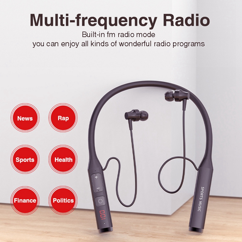 Wireless Bluetooth 5.0 Headphones FM Radio Headphones Neck Headphones Stereo Hi-Fi Headphones with Microphone