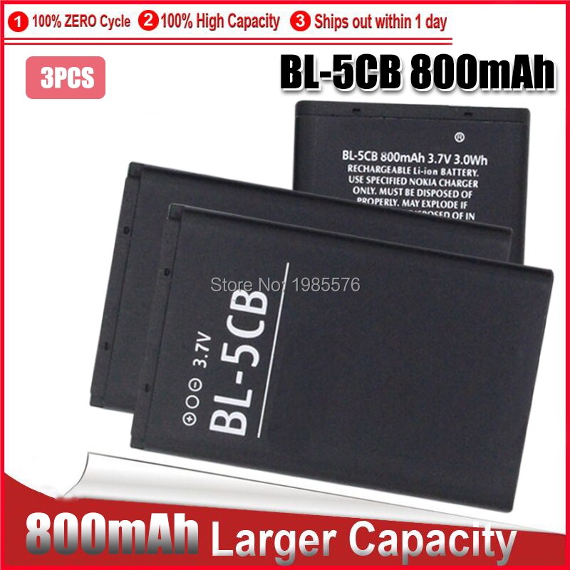 1-5PC de litio de la batería del teléfono BL-5CB BL5CB 3,7 V 800mAh batería BL 5CB para Nokia 3600, 3660, 6620, 6108, 3108, 2135 N91 1280: 3pcs