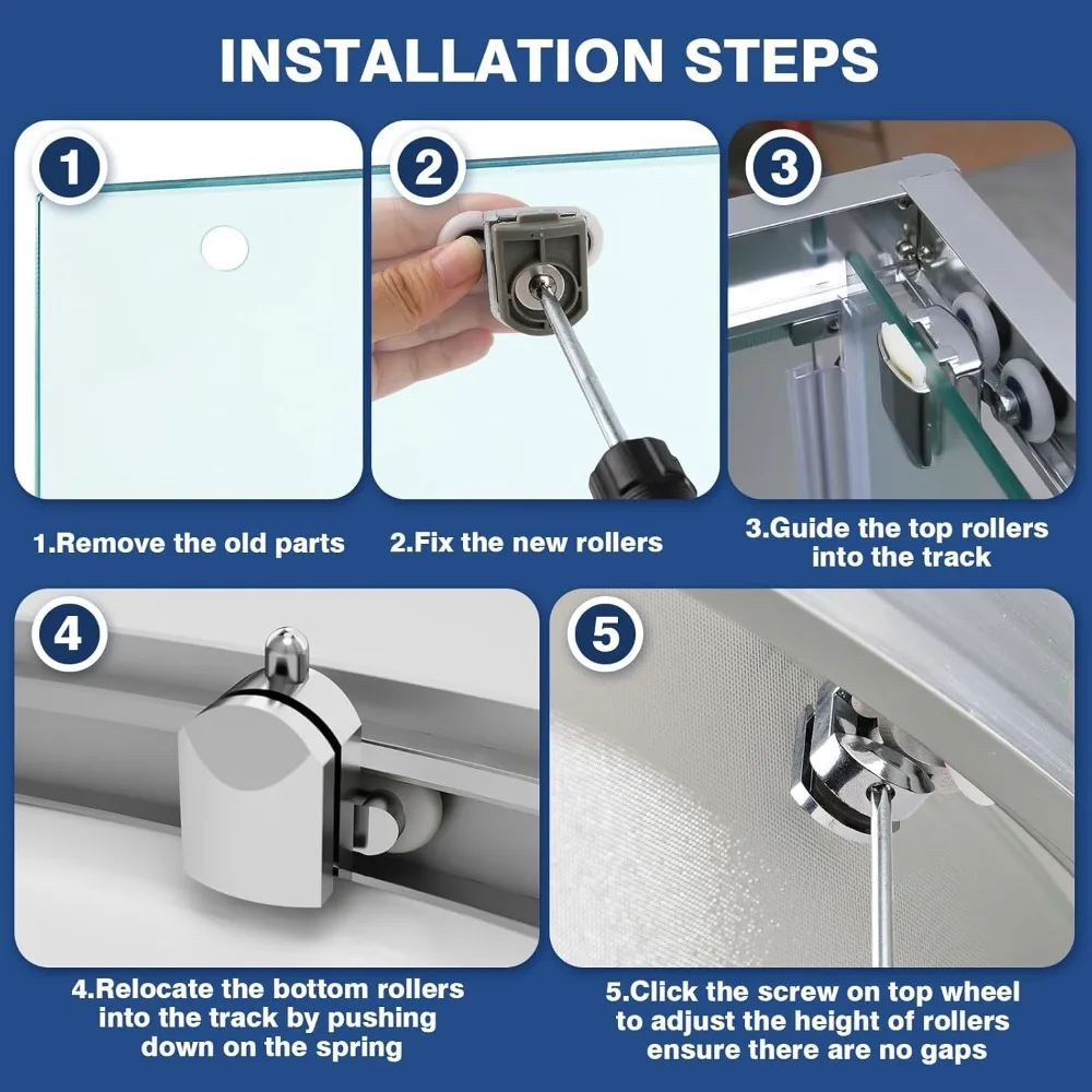 Shower Door Rollers 23mm Zinc Alloy Shower Door Wheels Curved Shower Rollers with Anti-Collision Block Bathroom Door Accessories