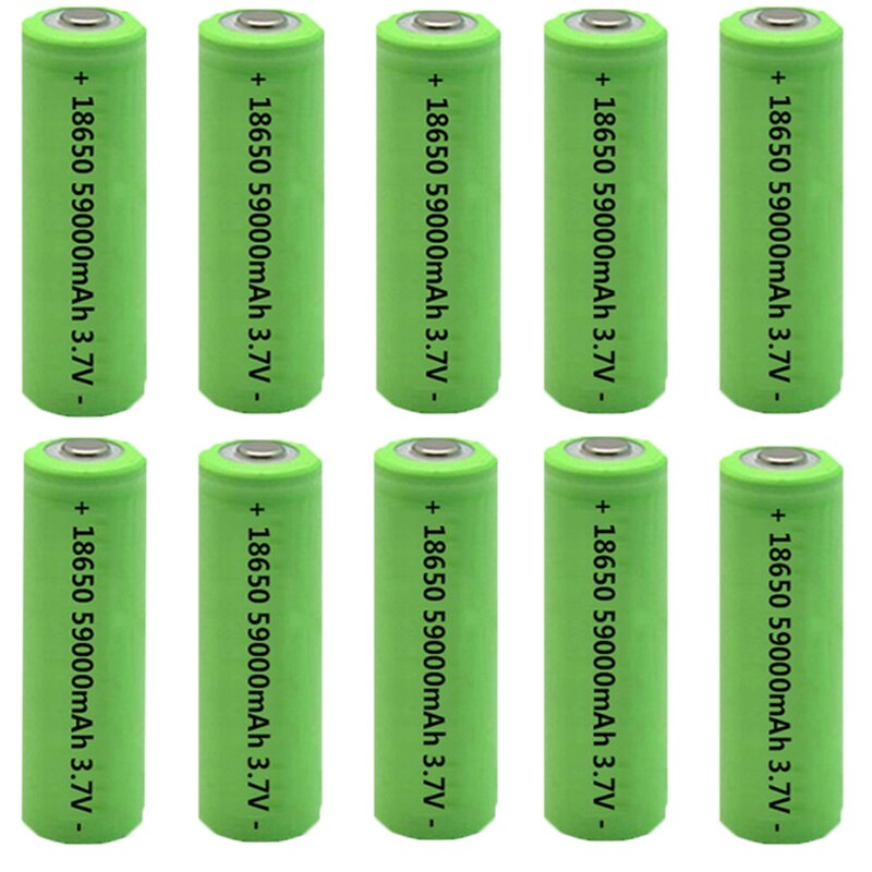 1-10PCS 59000mAh 18650 Factory Directly 3.7V High-capacity Lithium Ion Rechargeable Battery for Headlight Flashlight Charge: 10PCS Battery