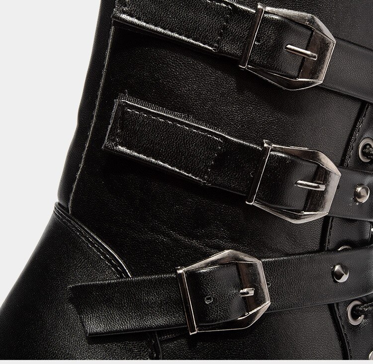 Winter stoere heren laarzen plat met bont motorlaarzen heren top metalen gesp veterschoenen halfhoge koppels 466