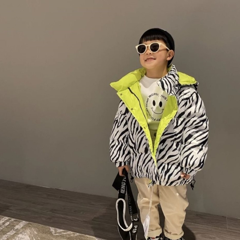 Chaqueta de invierno de cebra para niños y niñas, abrigo con capucha, Parka corta, ropa de nieve