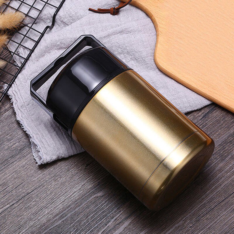 Stainless Steel Vacuum Soup Bento Containers Thermos Double Portable Lunch Flasks Thermocup Box Food Large Capacity: 1000ml / Gold