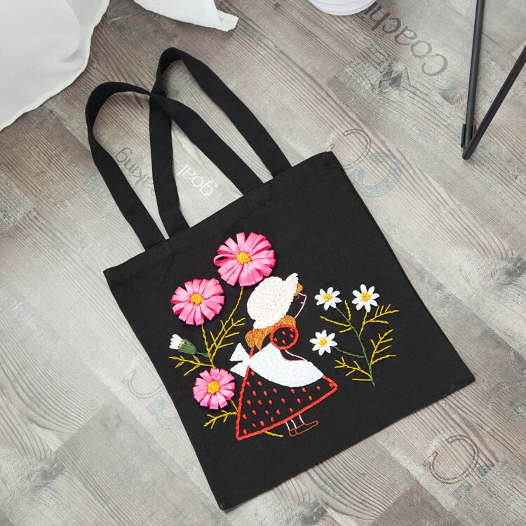 Fiore del nastro Del Ricamo Sacchetti di kit, Borsa Della Tela di canapa Ricamo A Punto Croce impostato per Principianti, Fatto A Mano Mestiere di Cucito Incompiuta: C